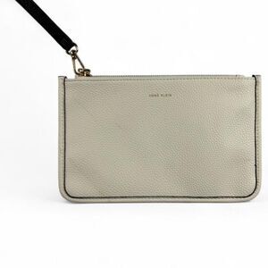 Anne Klein Cream Leather Zip Wallet Wristlet Clutch Gold Hardware